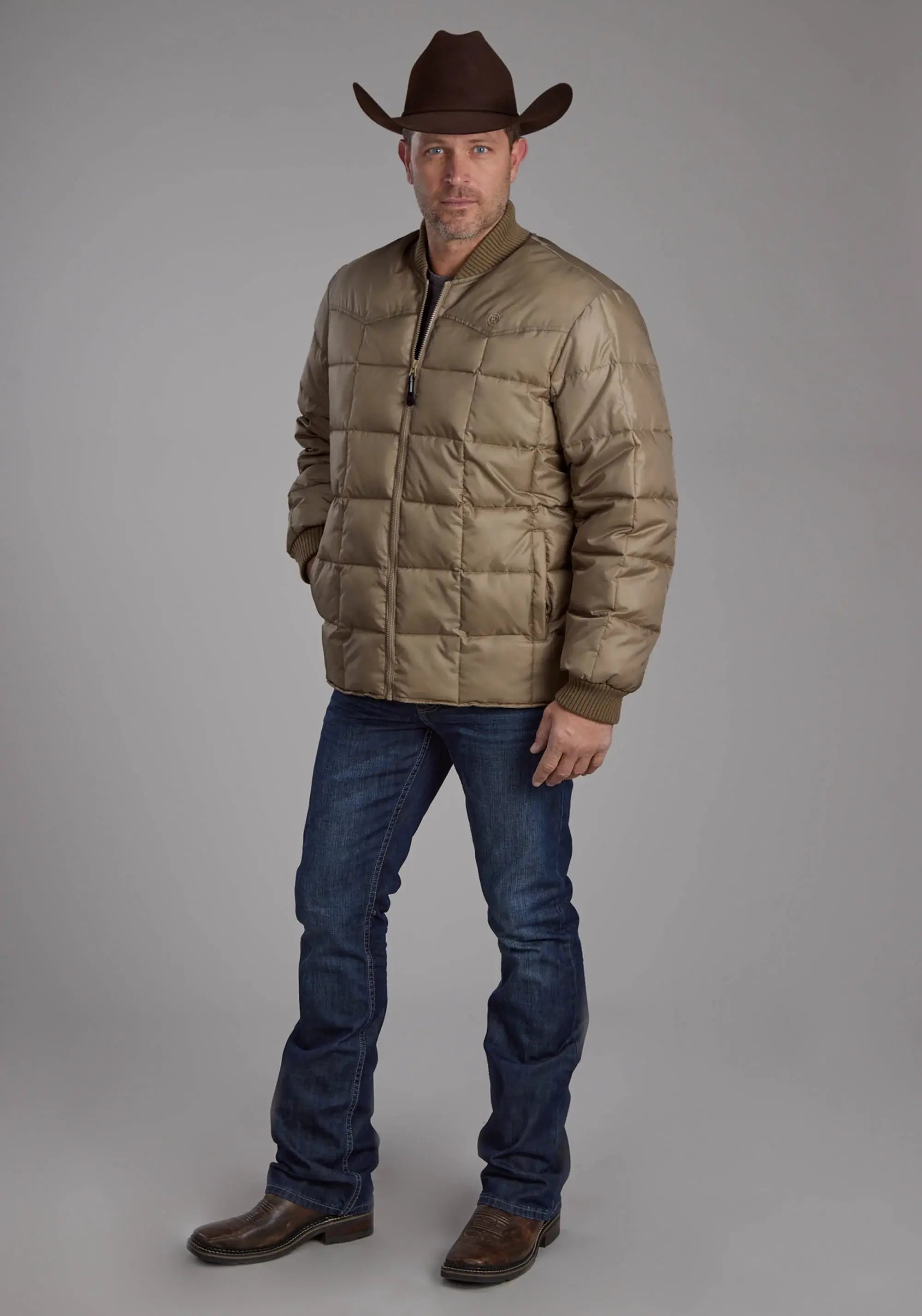 Mens Khaki Zipper Jacket - ROPER - Flyclothing LLC