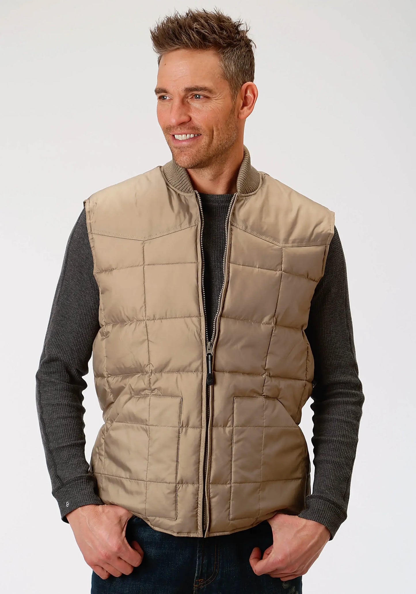 Mens Khaki Poly-filled Vest - ROPER - Flyclothing LLC