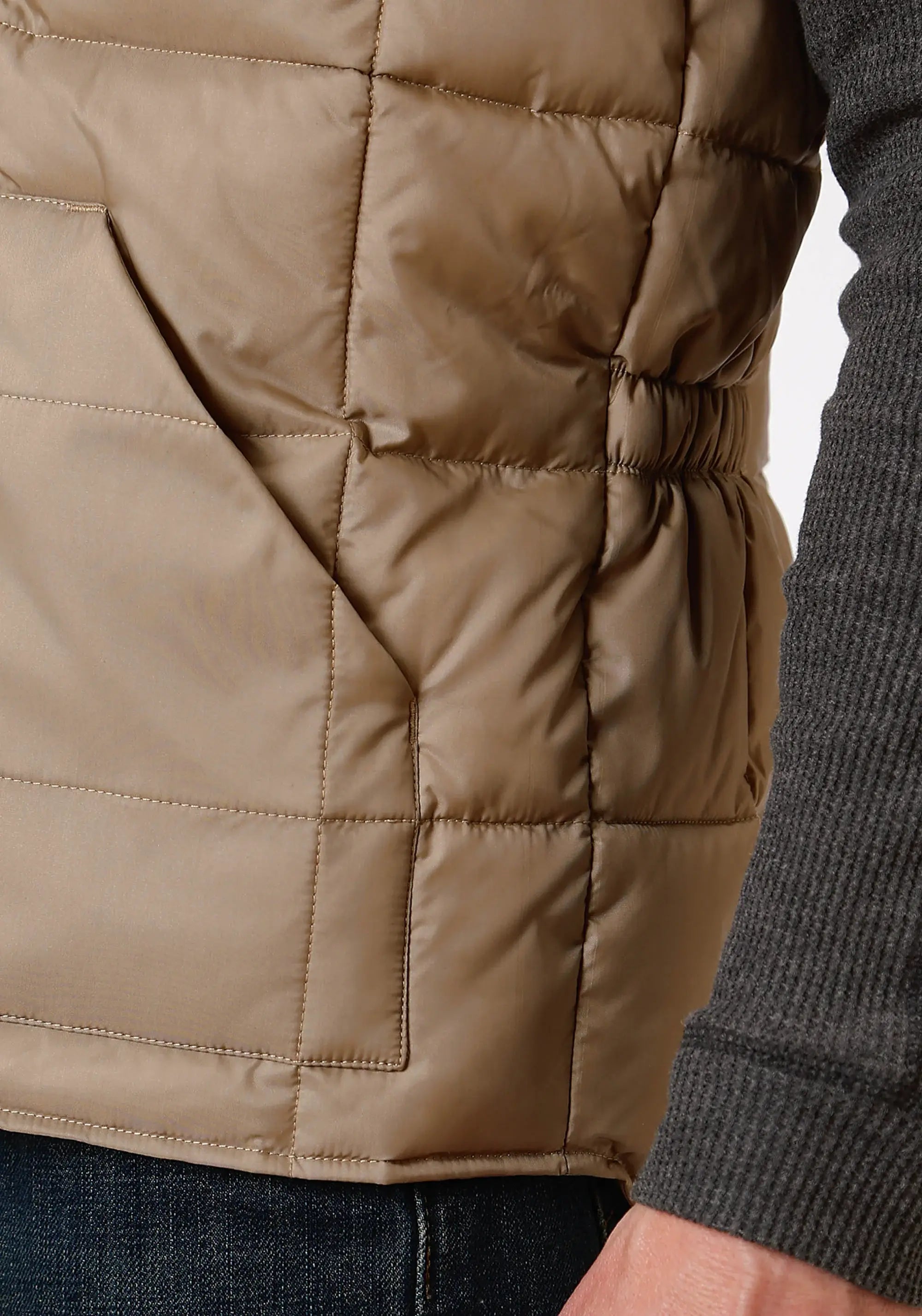 Mens Khaki Poly-filled Vest - ROPER - Flyclothing LLC
