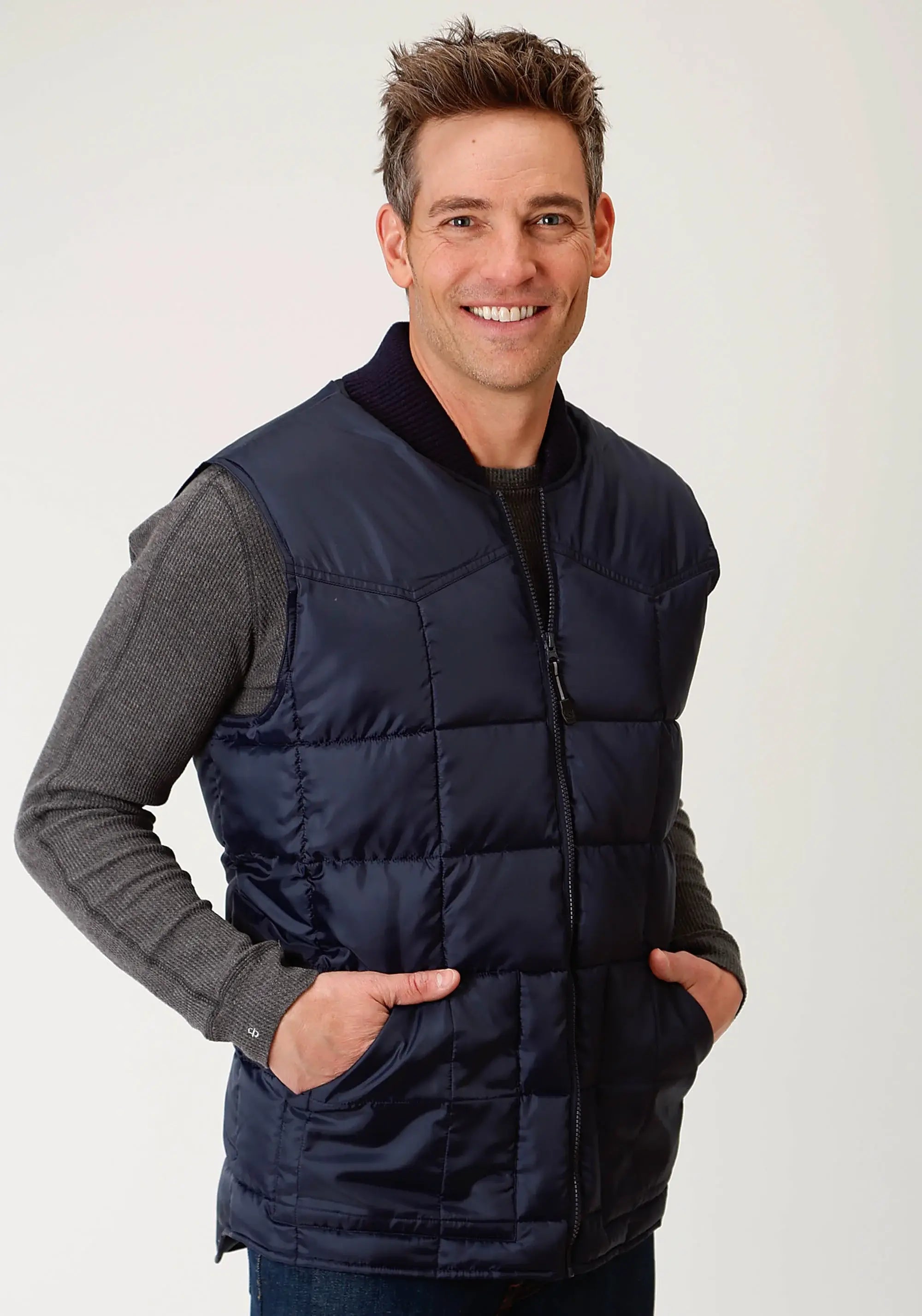 Mens Navy Blue Poly-filled Vest - ROPER - Flyclothing LLC