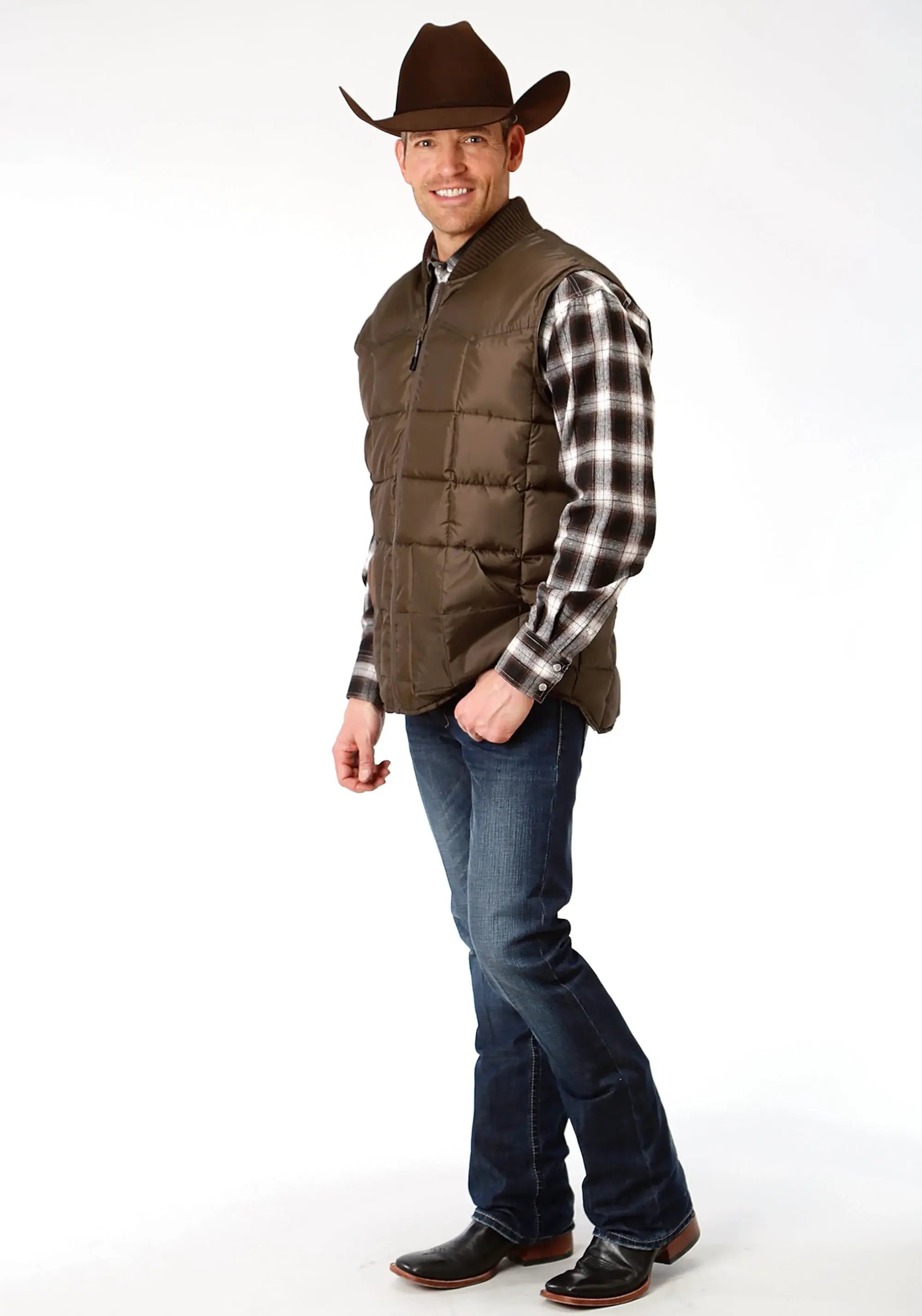 Mens Brown Poly-filled Vest - ROPER - Flyclothing LLC