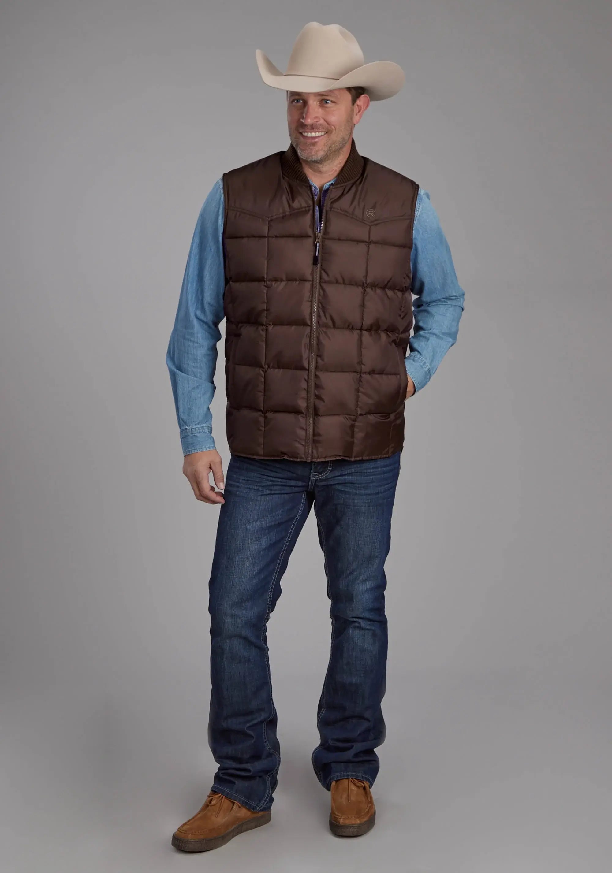 Mens Chocolate Zipper Vest - ROPER - Flyclothing LLC