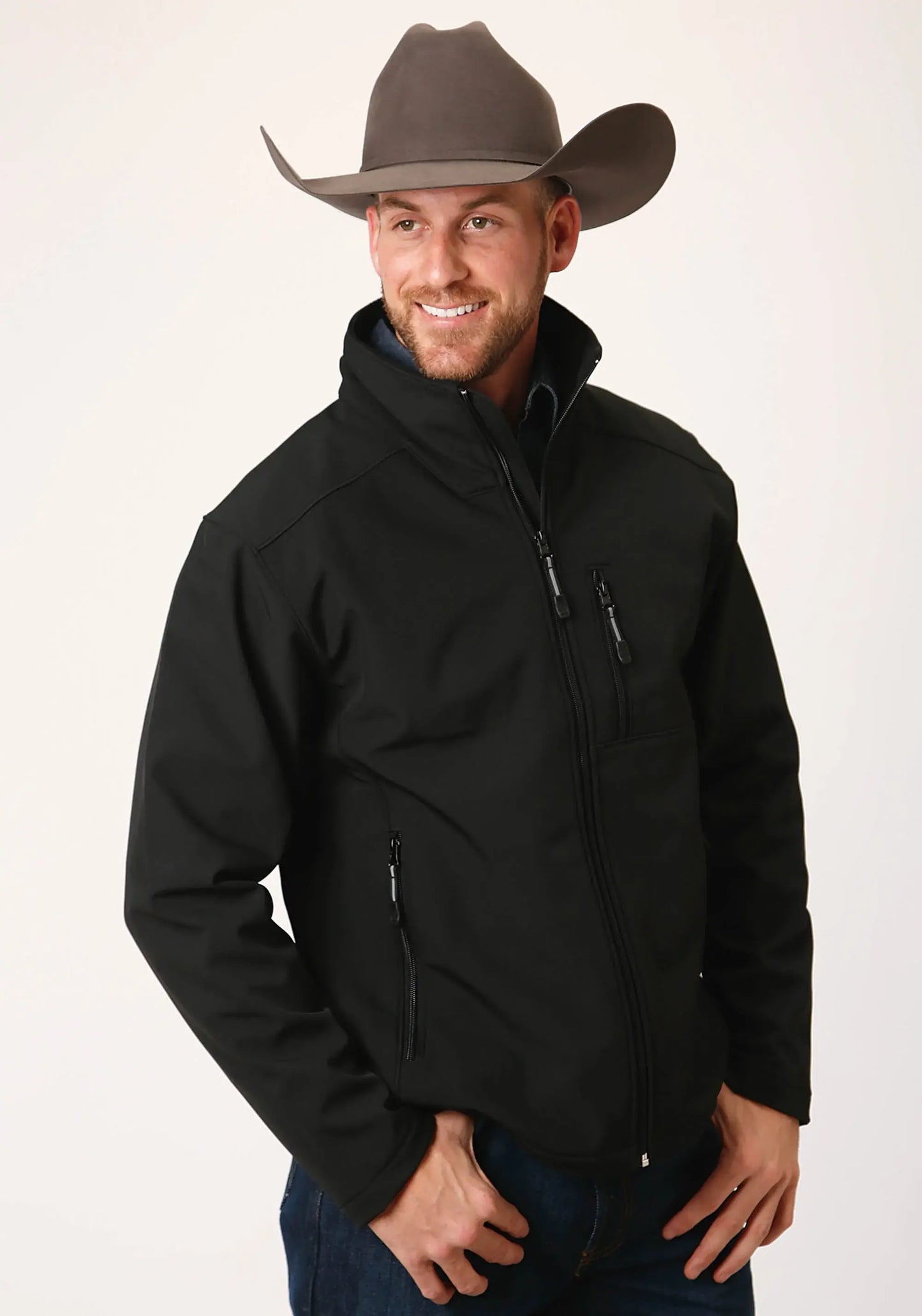 Mens Black Softshell With Black Lining Zip Front Jacket - ROPER - Flyclothing LLC