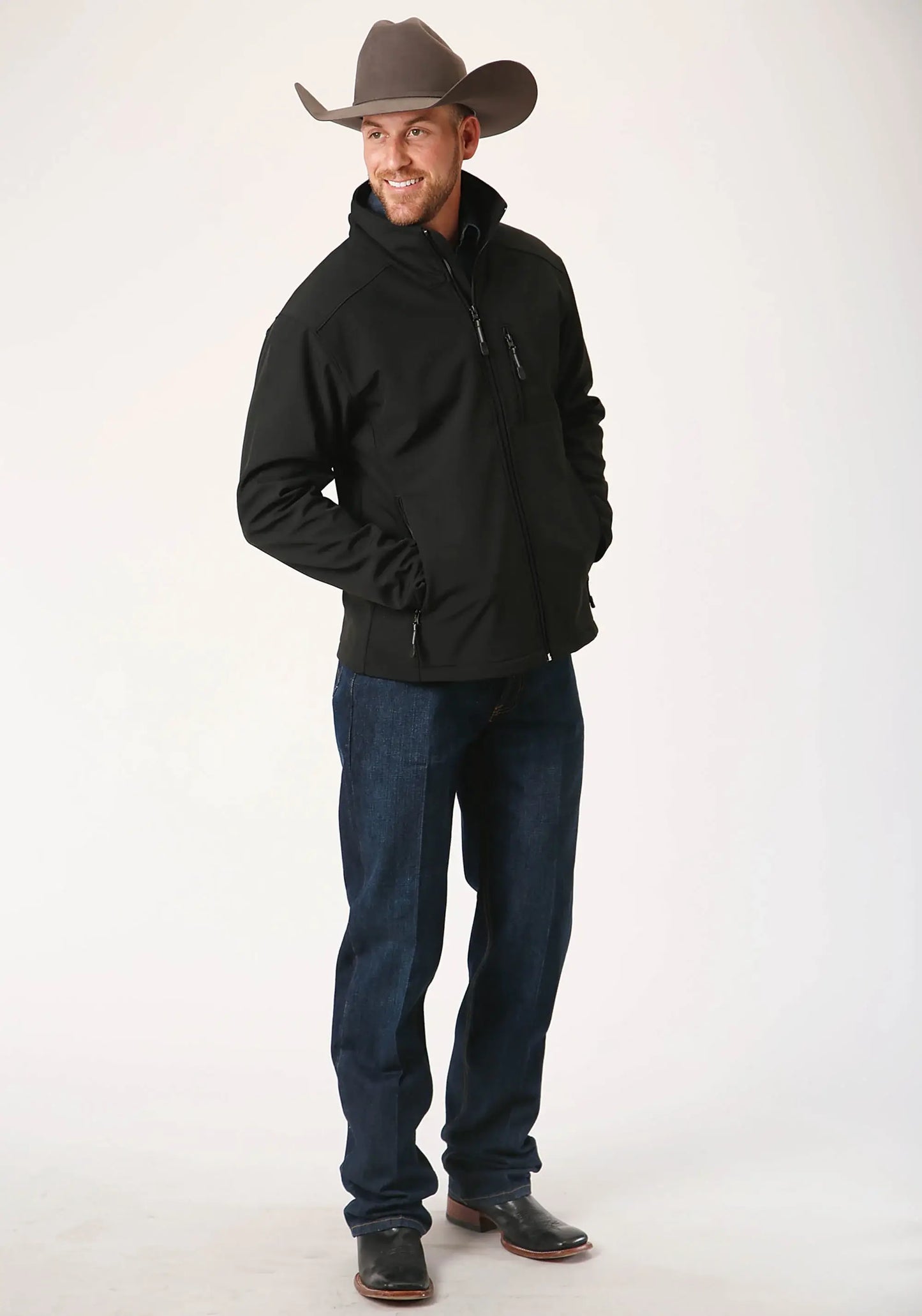 Mens Black Softshell With Black Lining Zip Front Jacket - ROPER - Flyclothing LLC