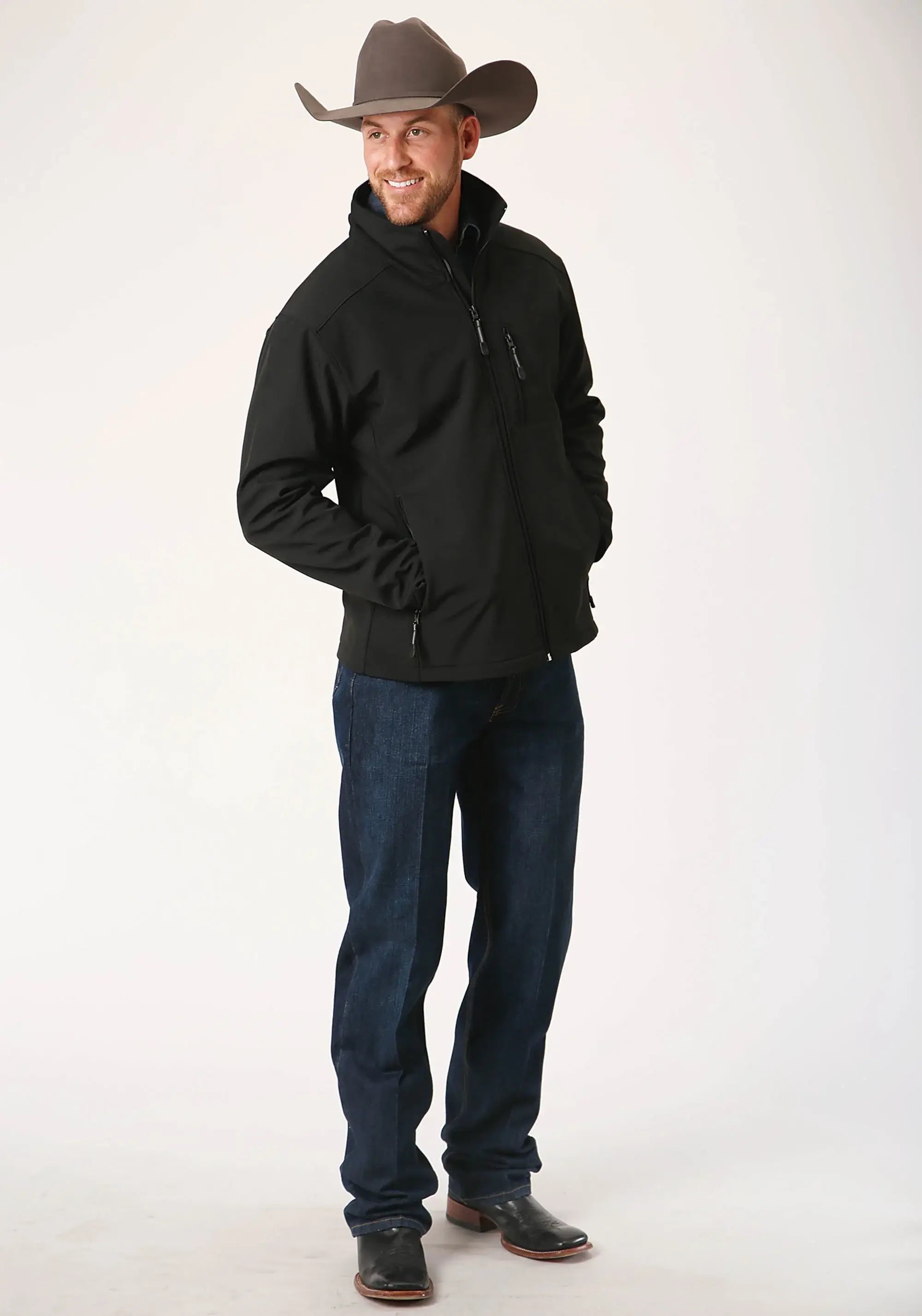 Mens Black Softshell With Black Lining Zip Front Jacket - ROPER - Flyclothing LLC