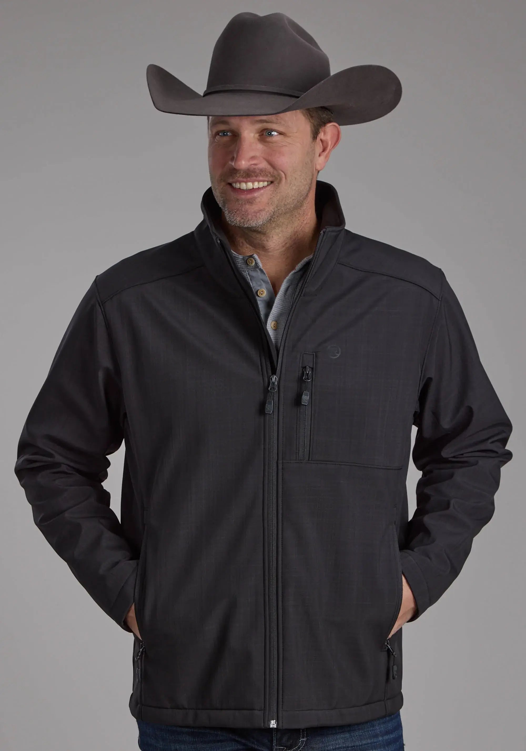 Mens Charcoal Heather With Black Fleece Zipper Jacket - ROPER - Flyclothing LLC