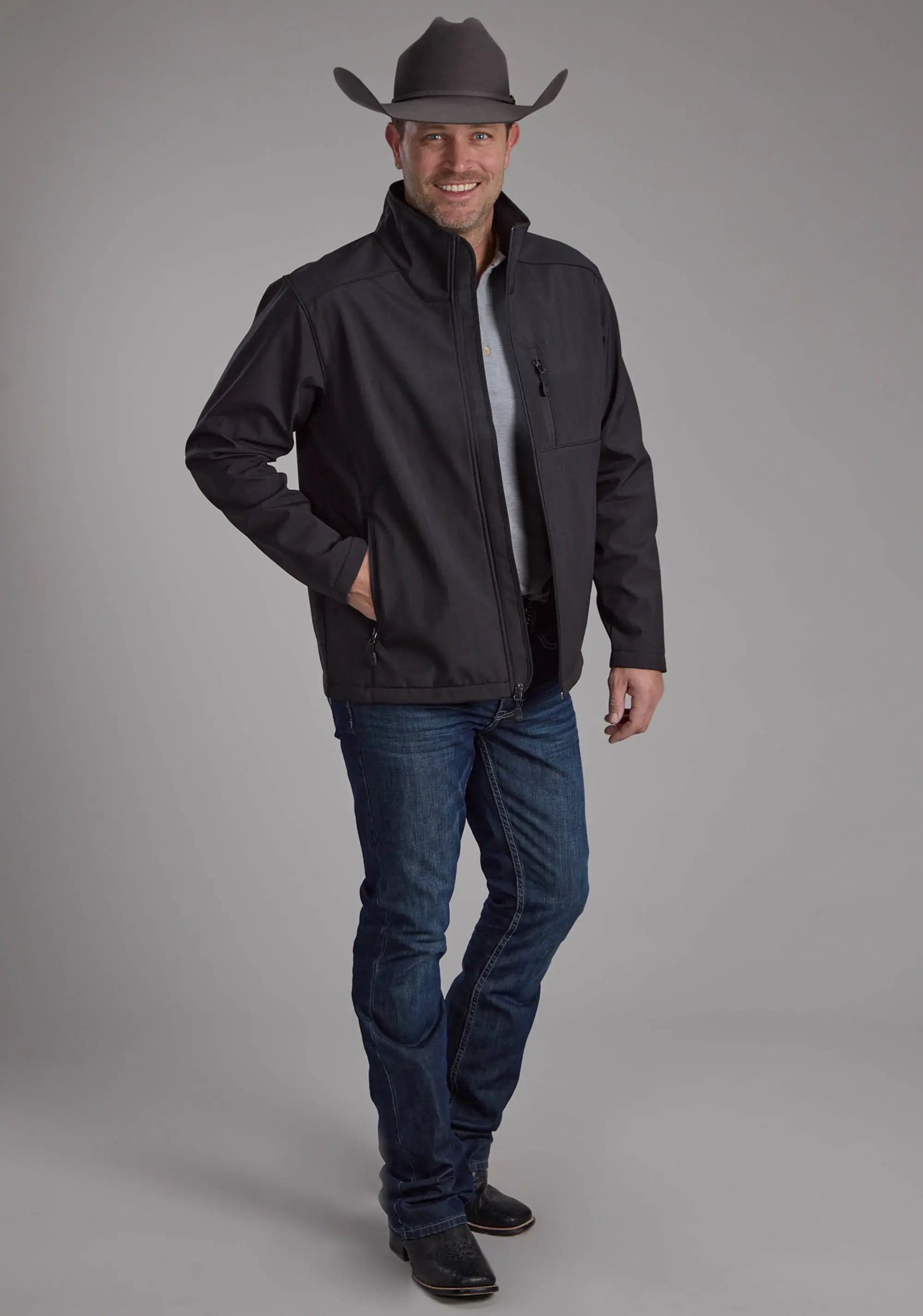 Mens Charcoal Heather With Black Fleece Zipper Jacket - ROPER - Flyclothing LLC