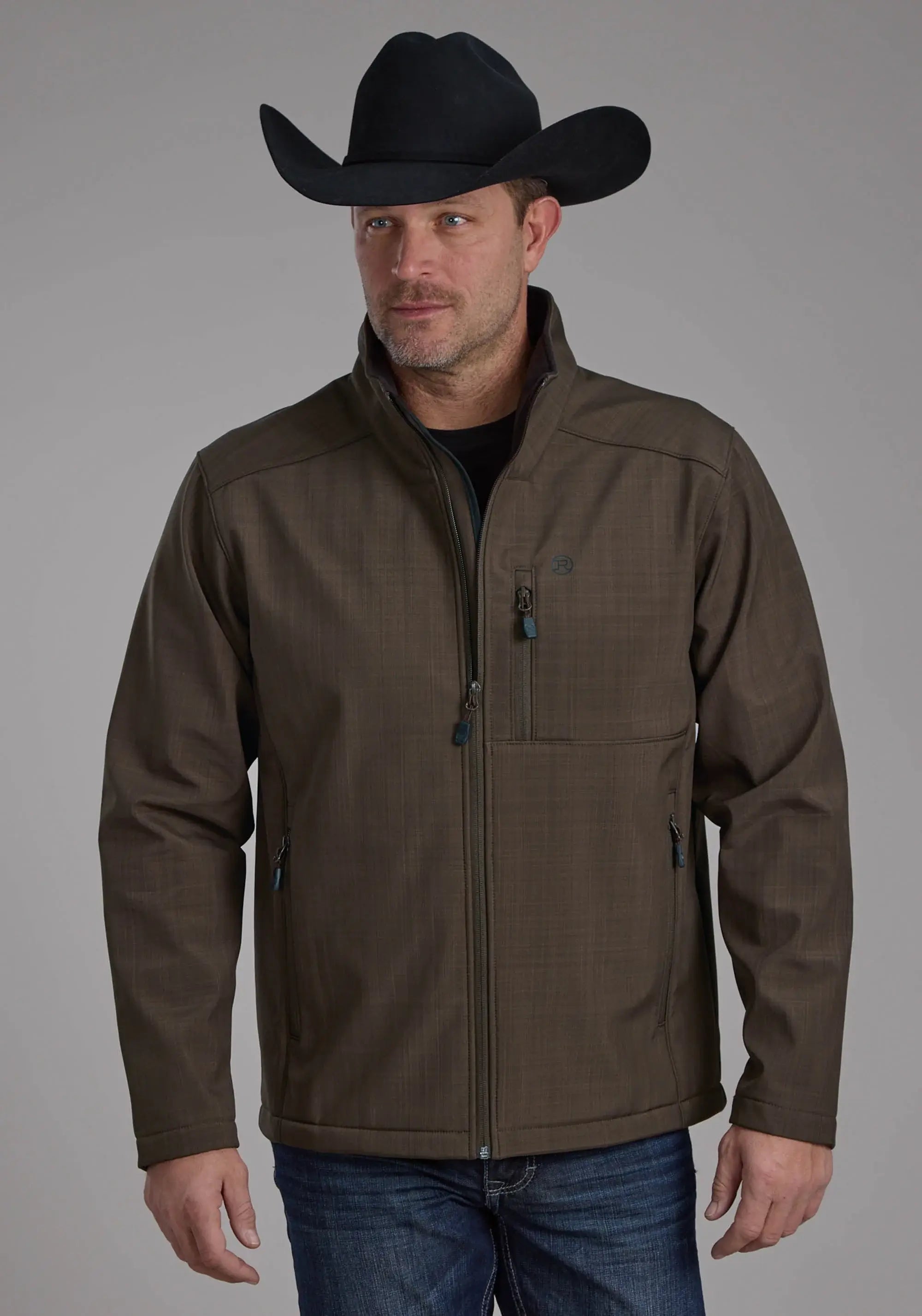 Mens Chocolate Heather With Black Fleece Zipper Jacket - ROPER - Flyclothing LLC