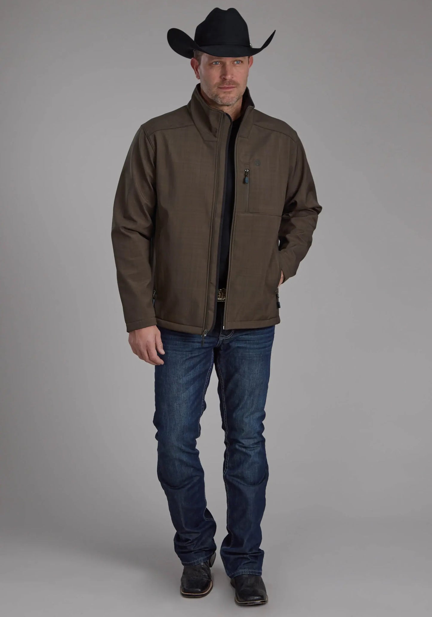 Mens Chocolate Heather With Black Fleece Zipper Jacket - ROPER - Flyclothing LLC