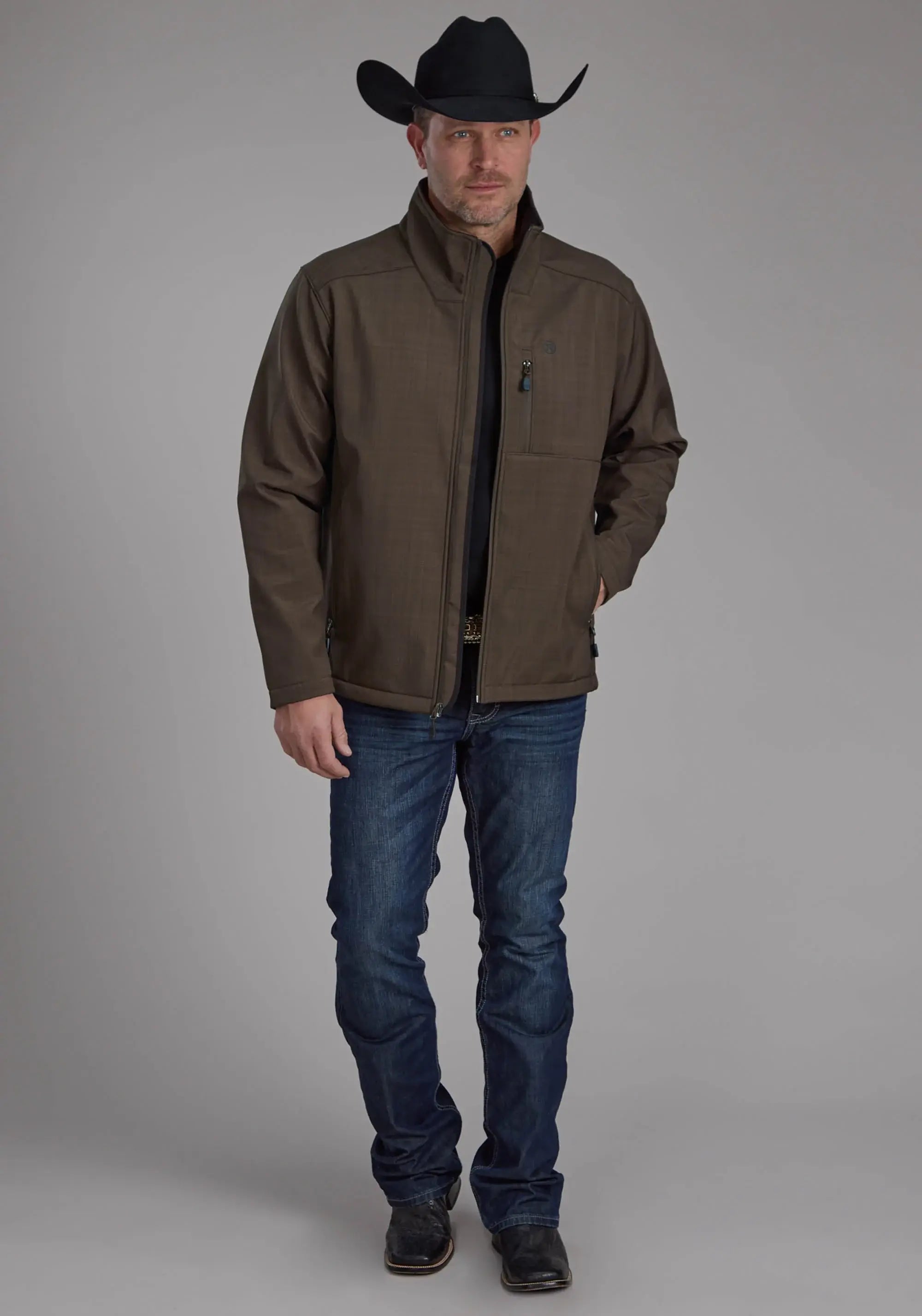 Mens Chocolate Heather With Black Fleece Zipper Jacket - ROPER - Flyclothing LLC