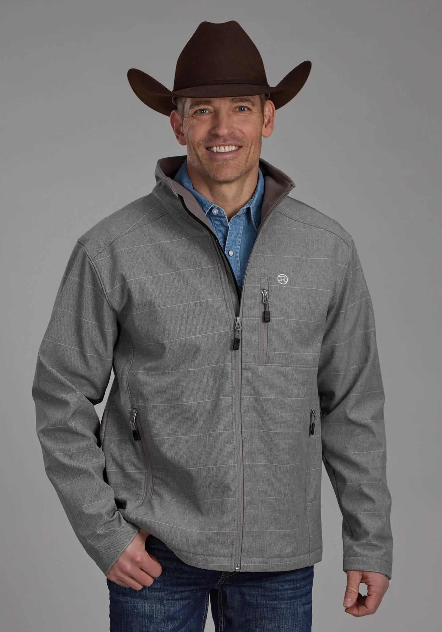 Mens Taupe Stripe With Dark Taupe Fleece Zipper Jacket - ROPER - Flyclothing LLC