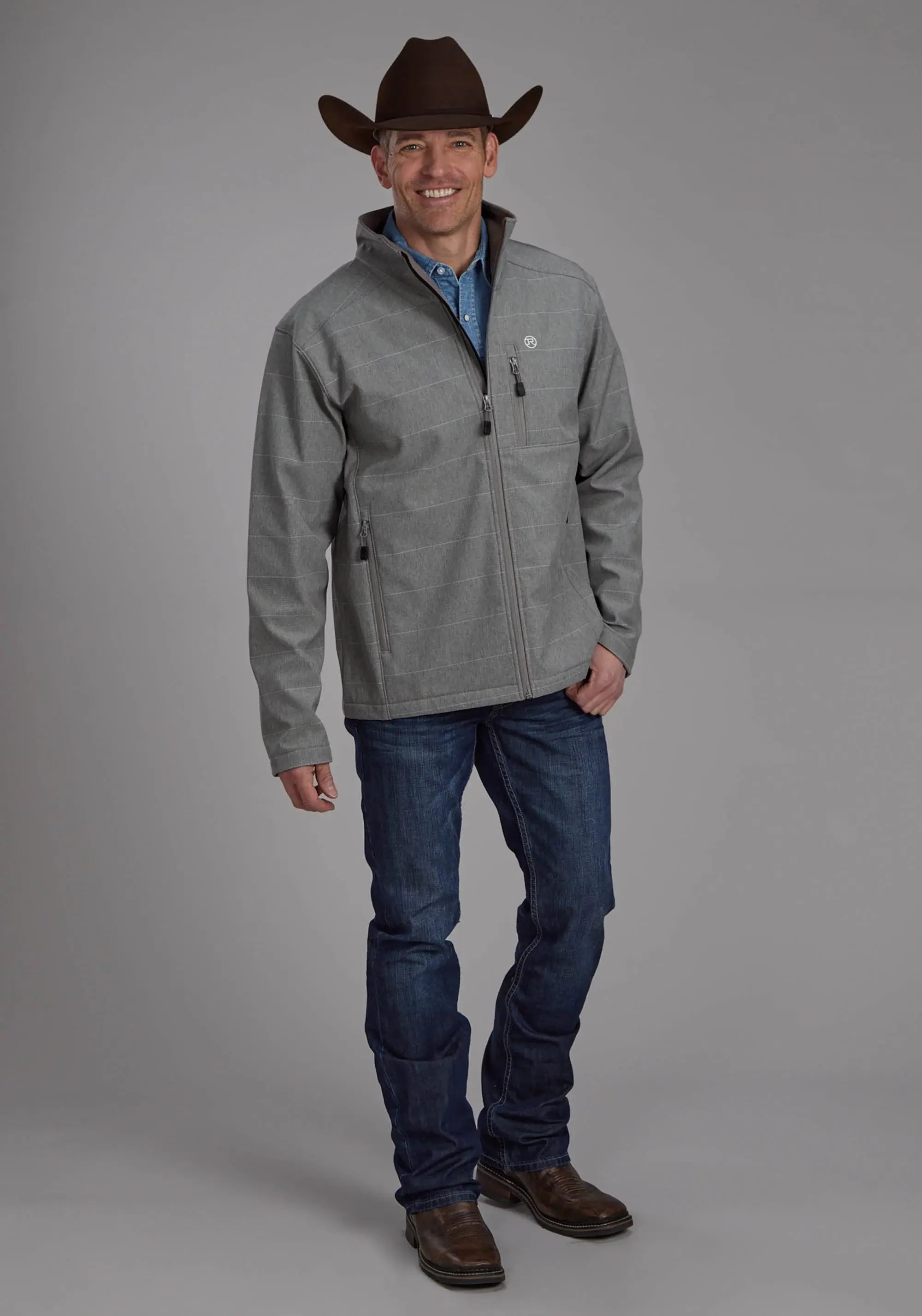 Mens Taupe Stripe With Dark Taupe Fleece Zipper Jacket - ROPER - Flyclothing LLC