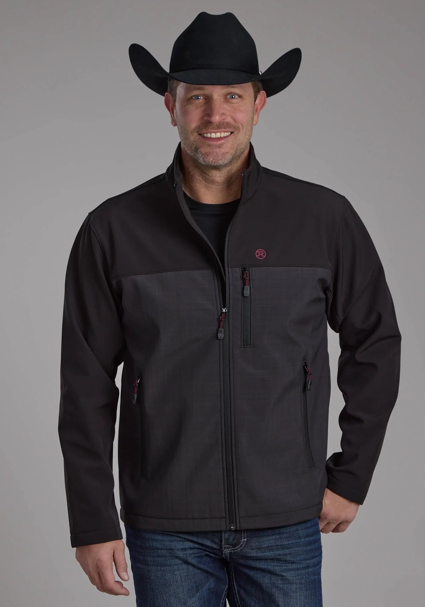 Mens Gray Black Pieced Softshell Zipper Jacket - ROPER - Flyclothing LLC