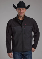 Mens Gray Black Pieced Softshell Zipper Jacket - ROPER - Flyclothing LLC