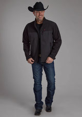 Mens Gray Black Pieced Softshell Zipper Jacket - ROPER - Flyclothing LLC