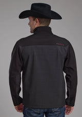 Mens Gray Black Pieced Softshell Zipper Jacket - ROPER - Flyclothing LLC