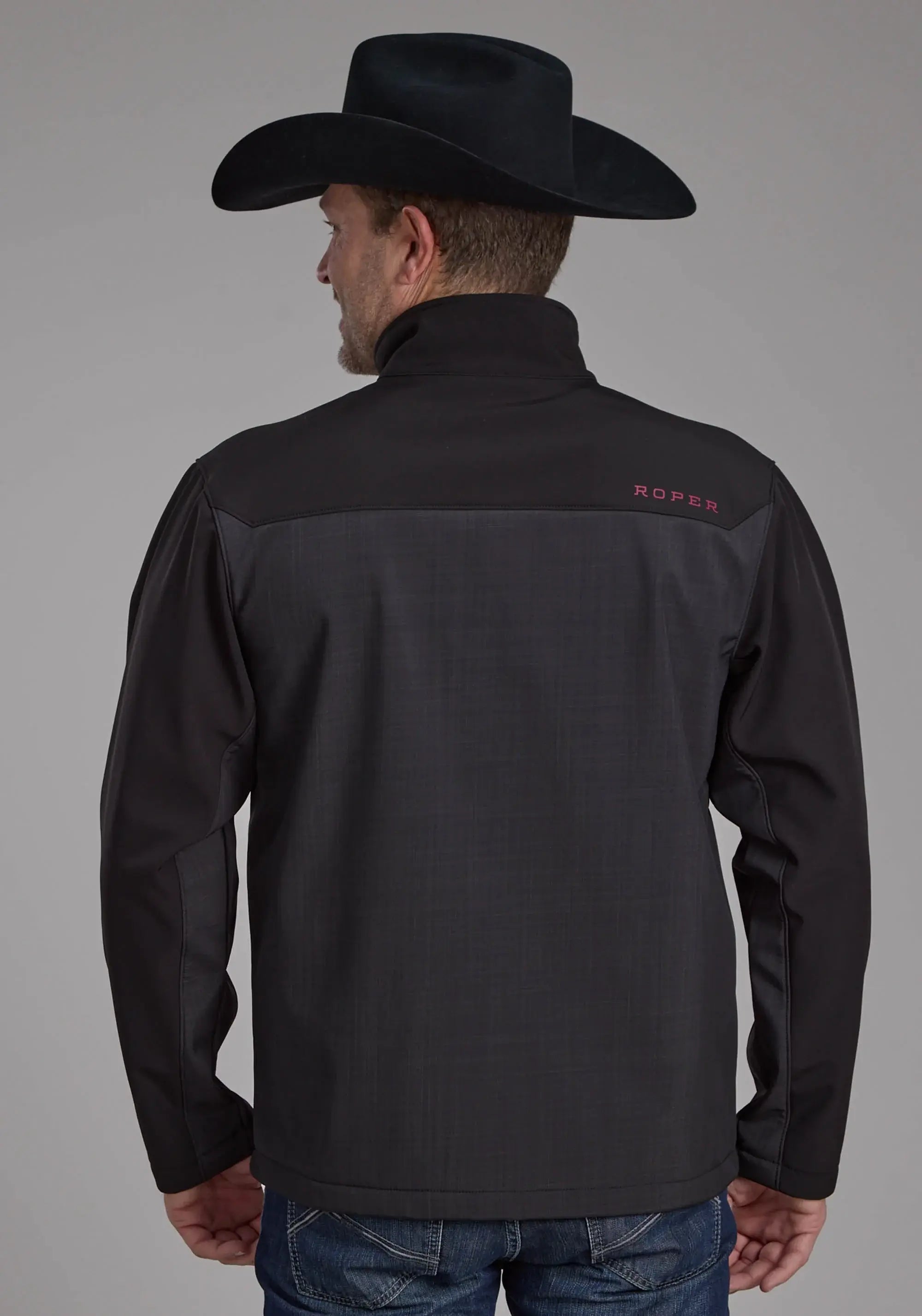 Mens Gray Black Pieced Softshell Zipper Jacket - ROPER - Flyclothing LLC