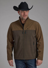 Mens Brown Chocolate Pieced Softshell Zipper Jacket - ROPER - Flyclothing LLC