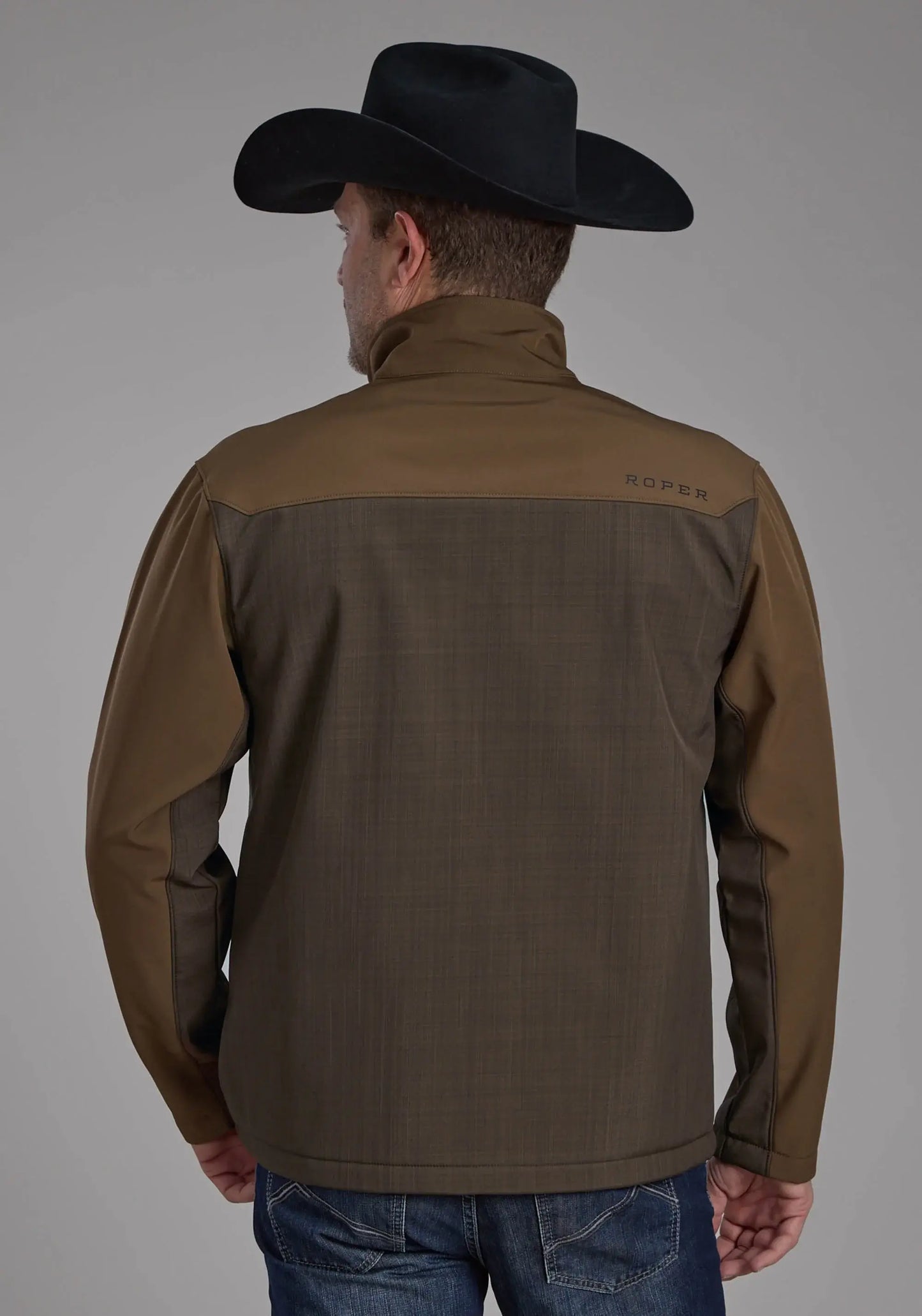 Mens Brown Chocolate Pieced Softshell Zipper Jacket - ROPER - Flyclothing LLC