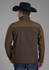 Mens Brown Chocolate Pieced Softshell Zipper Jacket - ROPER - Flyclothing LLC
