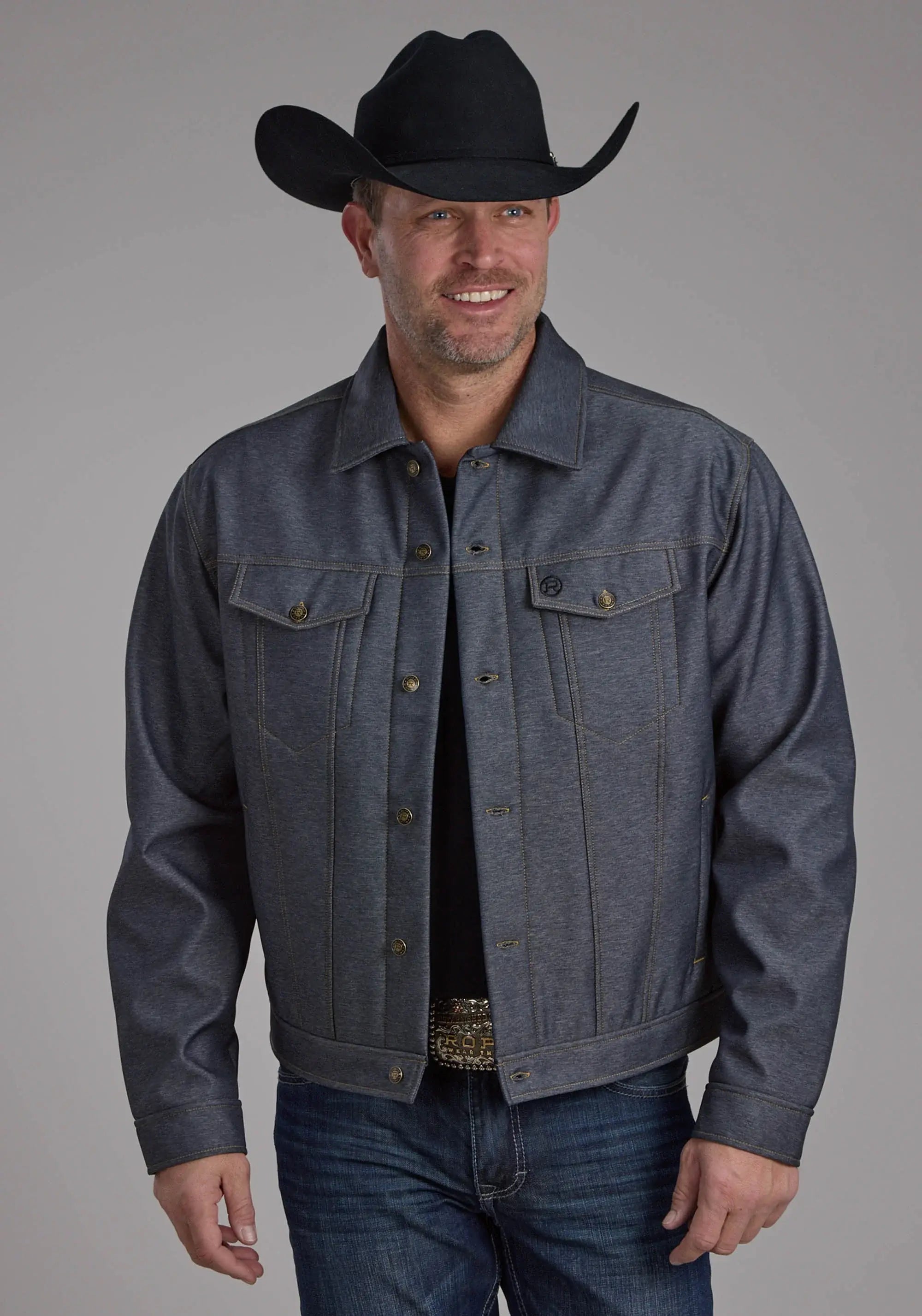Mens Raised Denim Softshell Button Jacket - ROPER - Flyclothing LLC