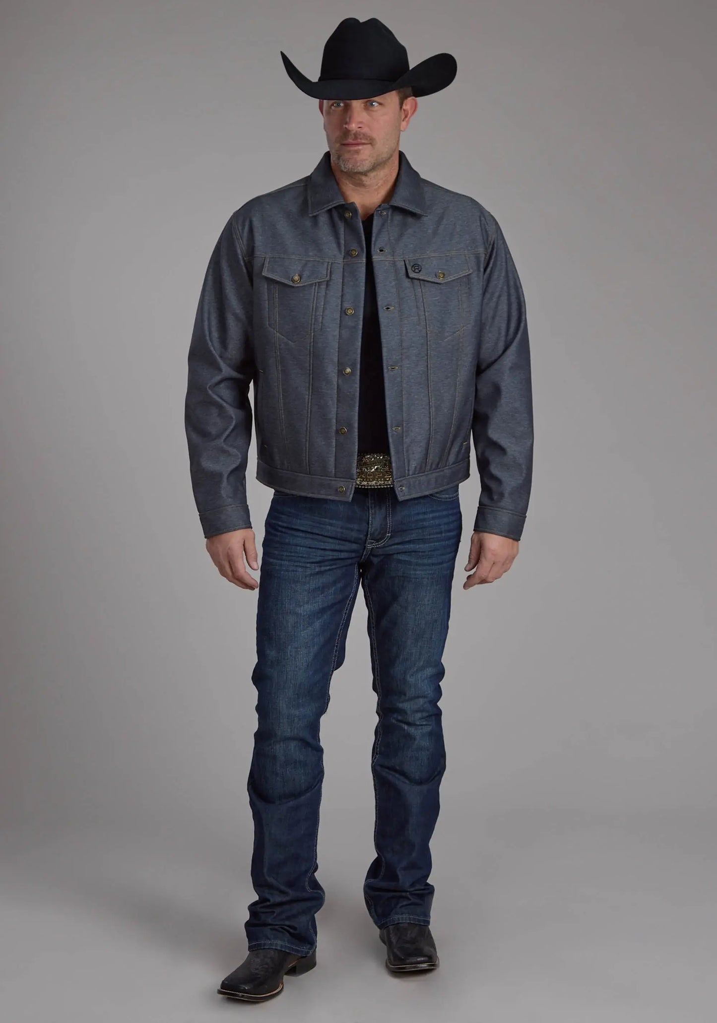Mens Raised Denim Softshell Button Jacket - ROPER - Flyclothing LLC