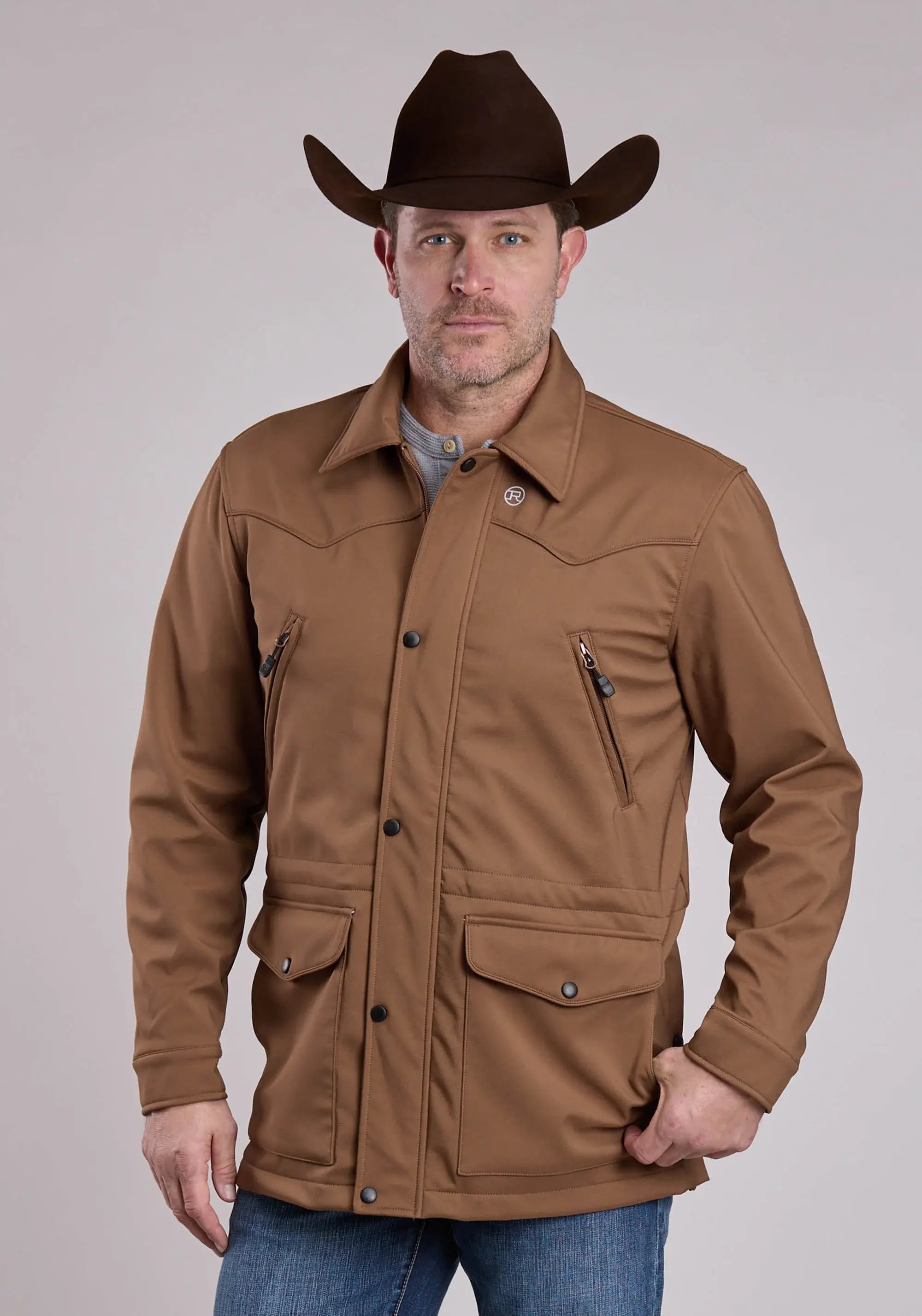 Mens Jacket Zipper Ripstop Tobacco - Barn Coat Western Jacket - ROPER - Flyclothing LLC