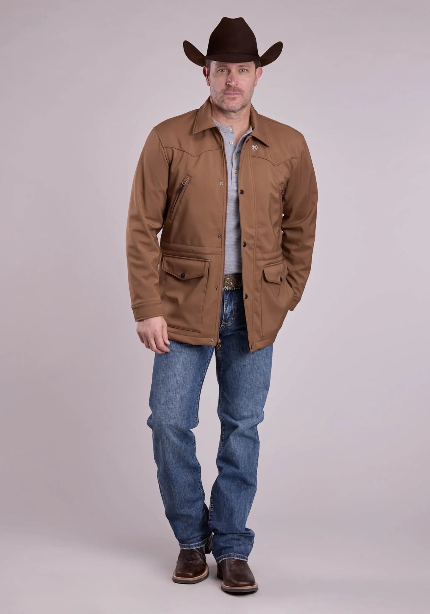 Mens Jacket Zipper Ripstop Tobacco - Barn Coat Western Jacket - ROPER - Flyclothing LLC