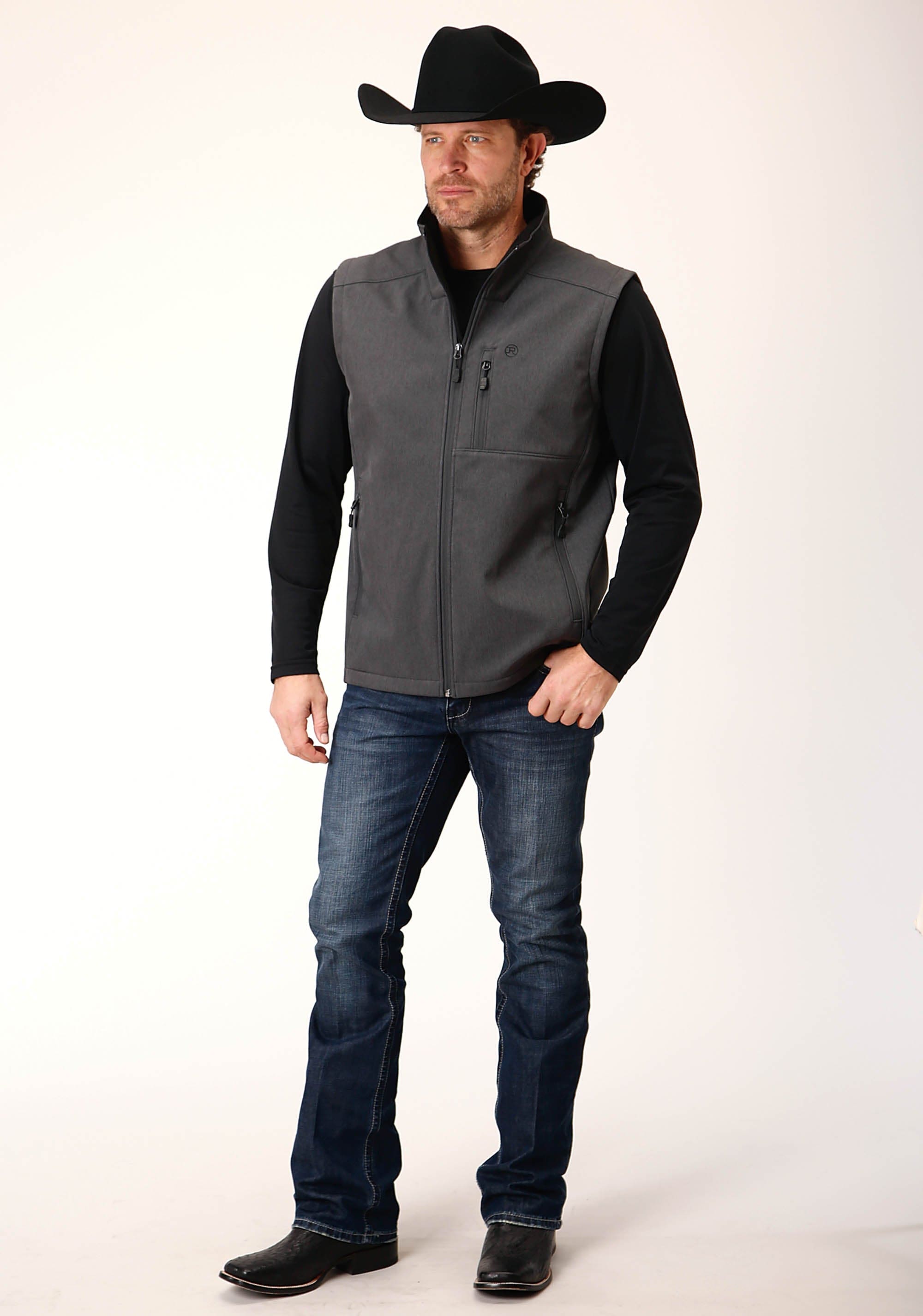 Roper Mens Heather Grey Soft Shell Vest - Roper