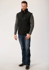 Mens Black Softshell With Black Lining Zip Front Vest - ROPER - Flyclothing LLC