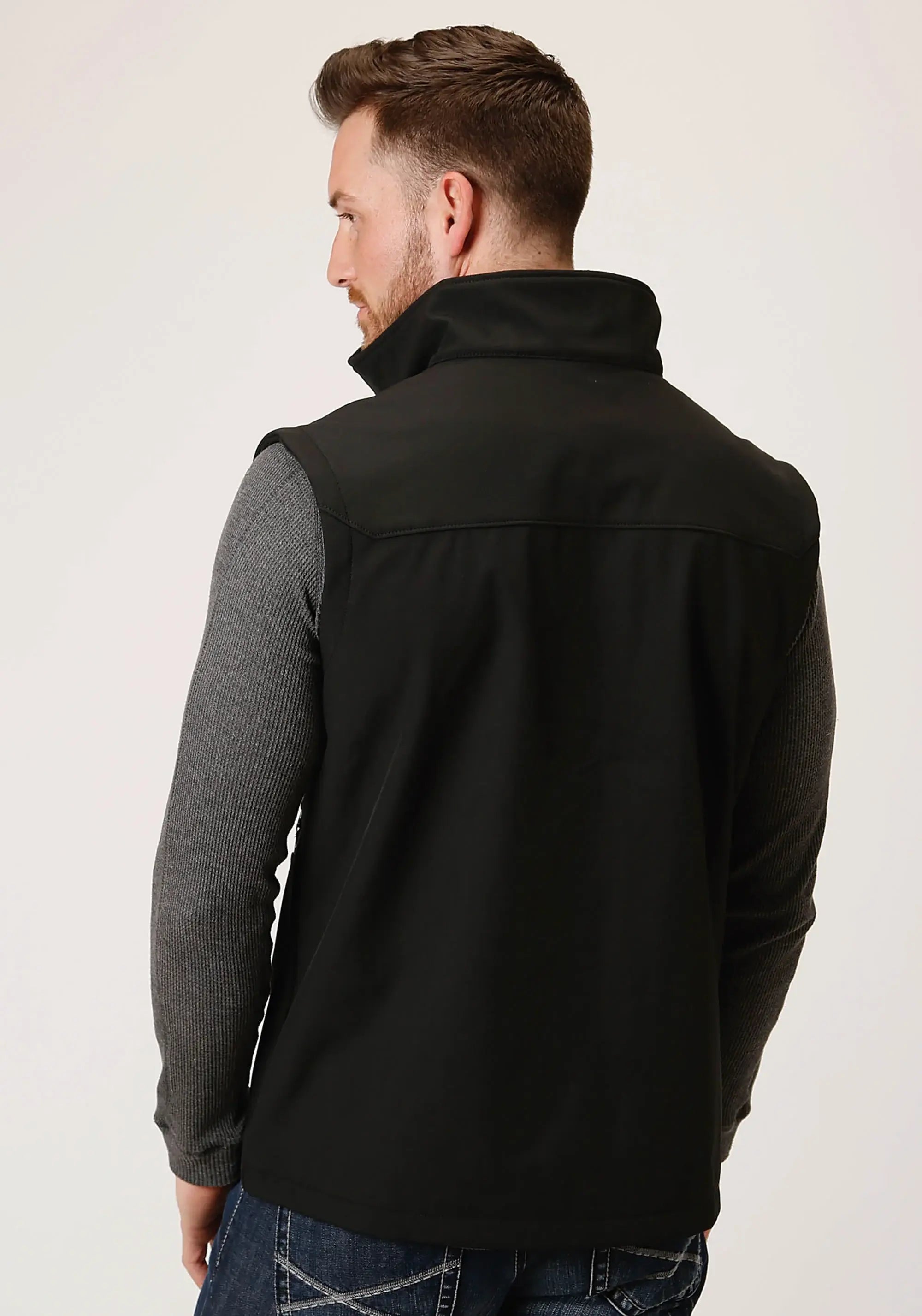Mens Black Softshell With Black Lining Zip Front Vest - ROPER - Flyclothing LLC