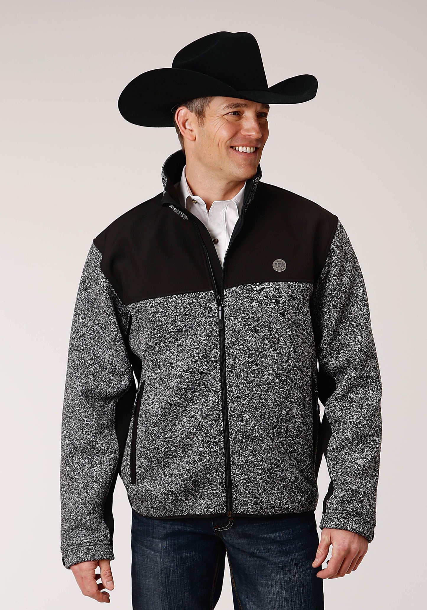 Mens Heathered Charcoal Sweater Knit Jacket - ROPER - Flyclothing LLC