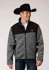Mens Heathered Charcoal Sweater Knit Jacket - ROPER - Flyclothing LLC