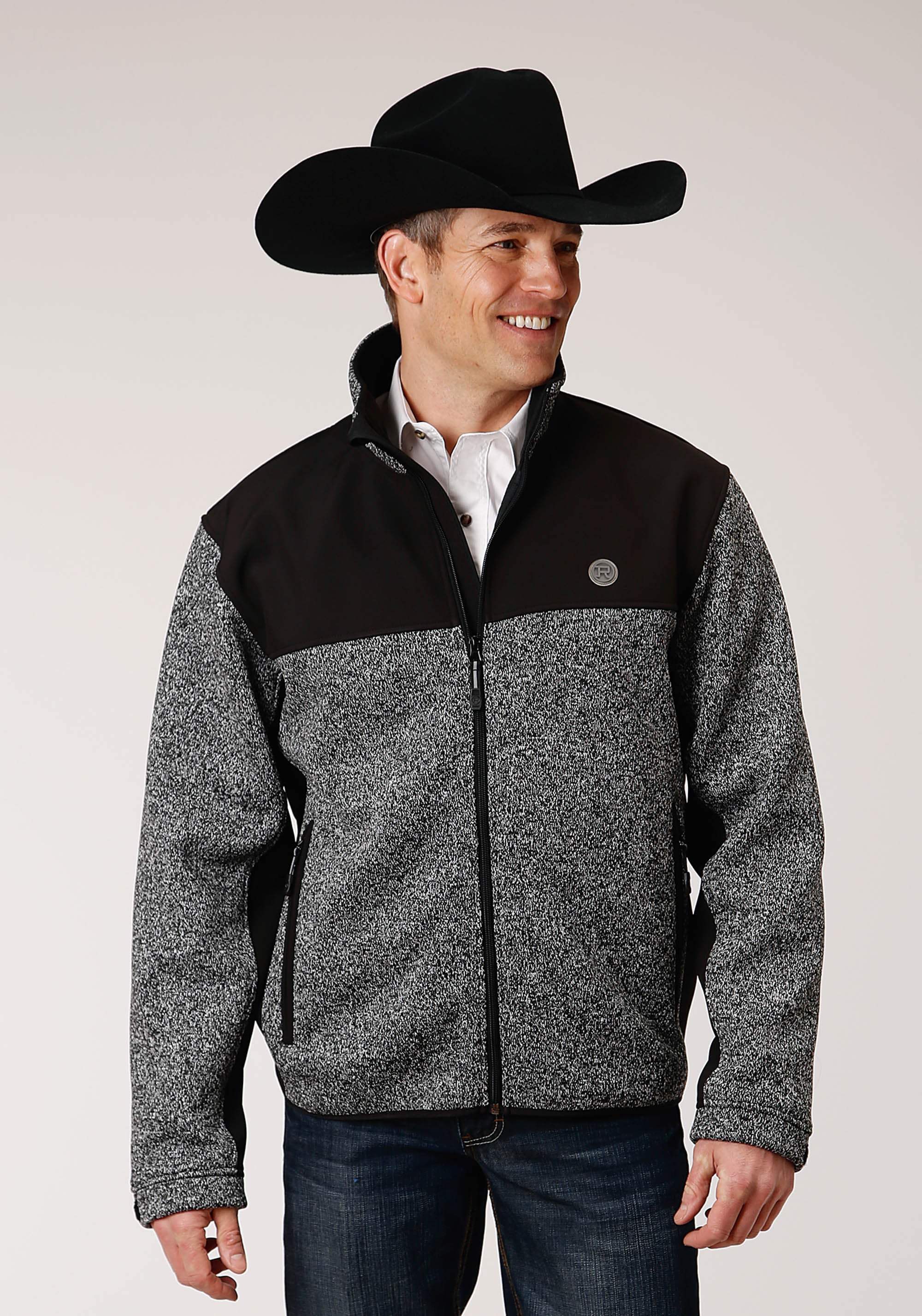 Mens Heathered Charcoal Sweater Knit Jacket - ROPER - Flyclothing LLC