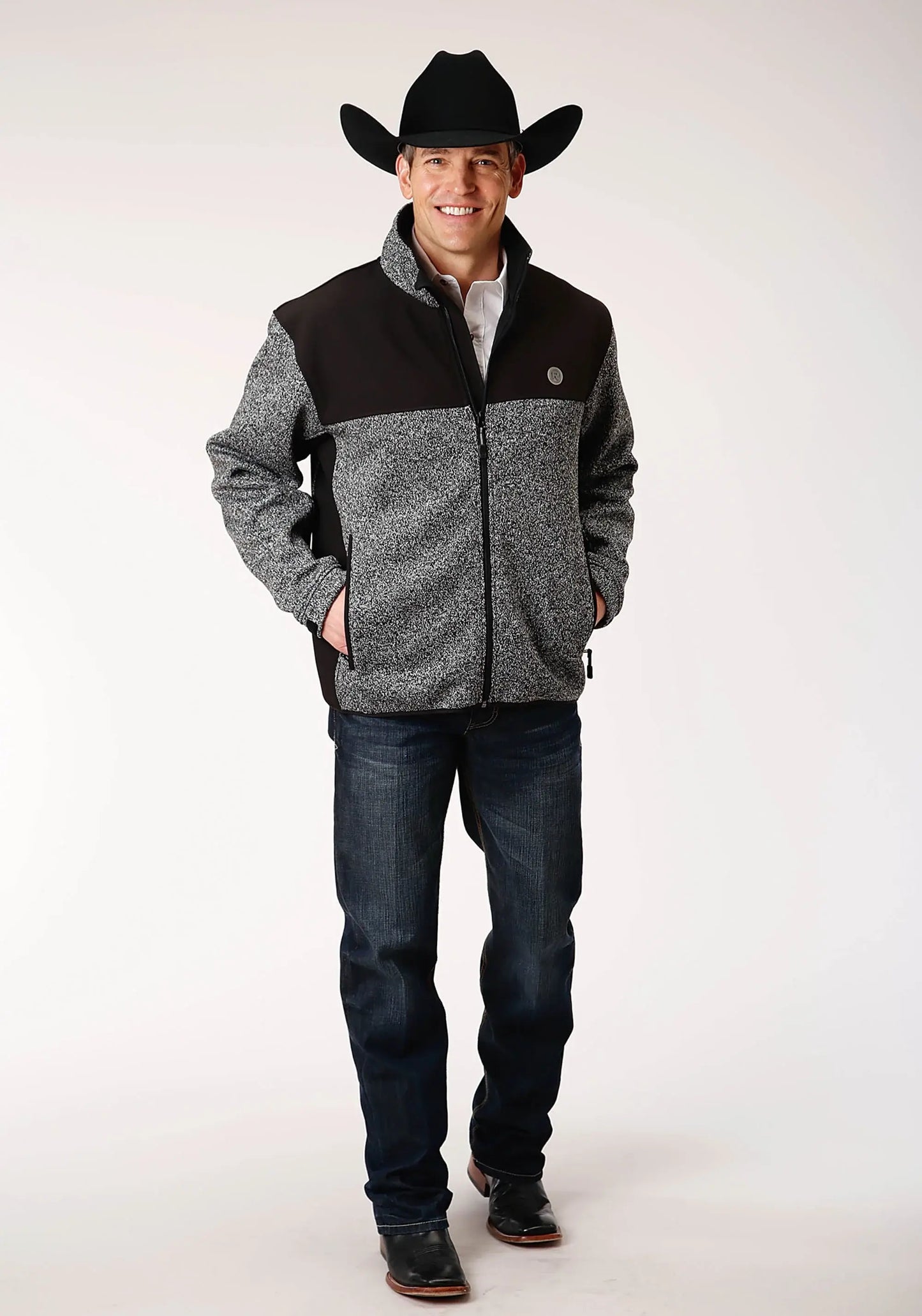 Mens Heathered Charcoal Sweater Knit Jacket - ROPER - Flyclothing LLC