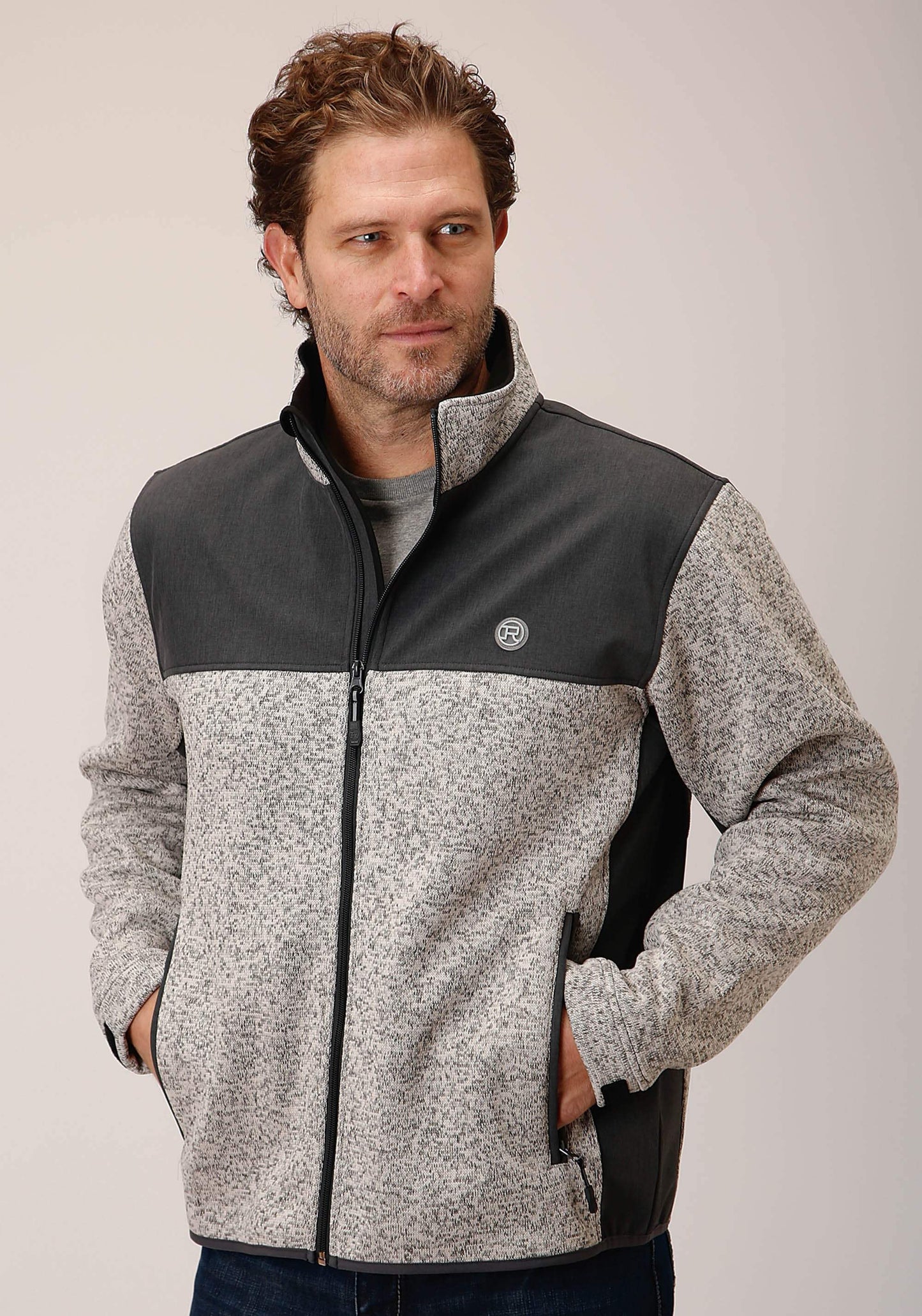 Mens Oatmeal Sweater Bonded Fleece Jacket - ROPER - Flyclothing LLC