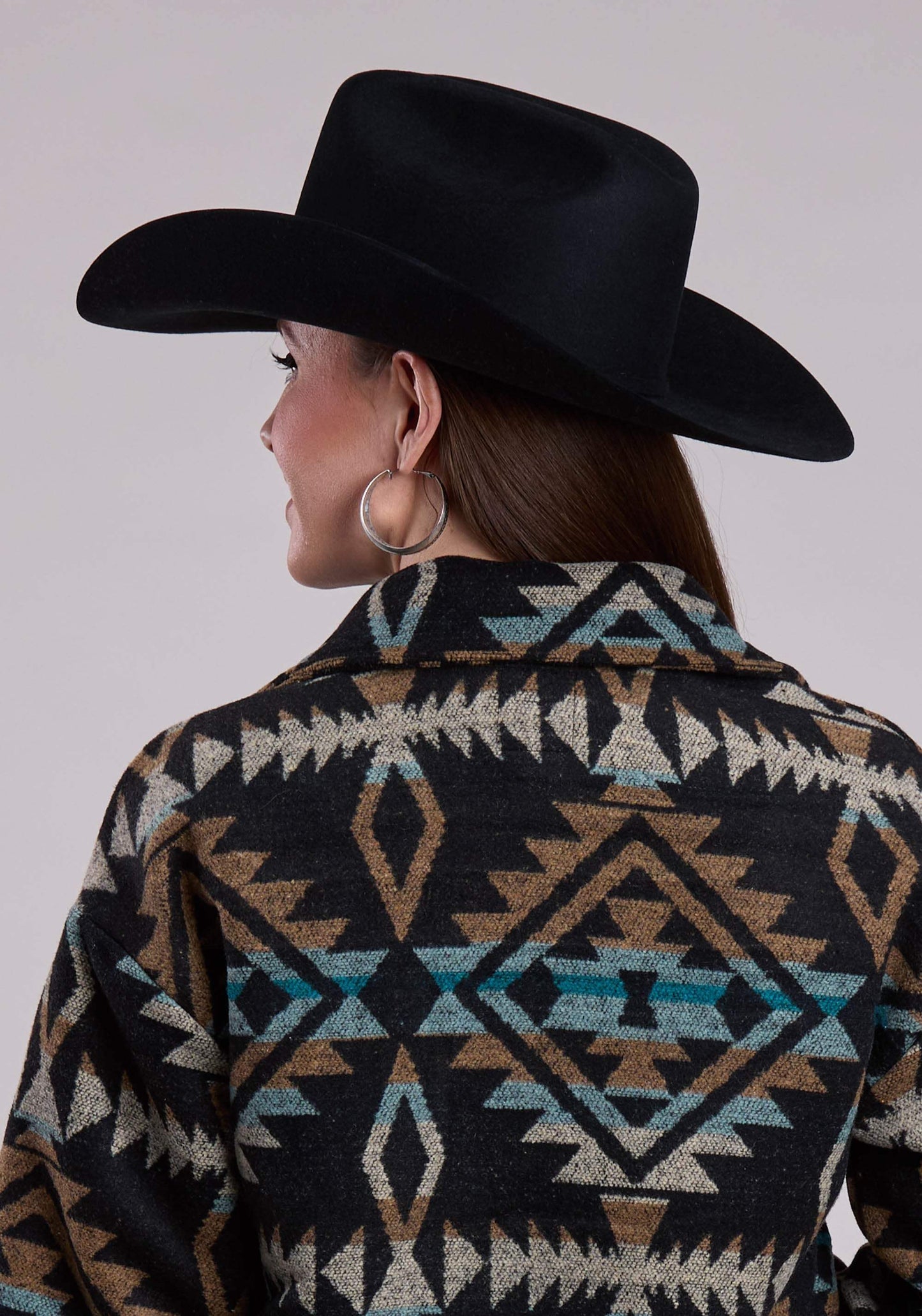 Womens Roper Woven Aztec Black Turquoise Brown Shirt Jacket - Roper - Flyclothing LLC