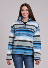 Roper Womens Jacket Snap Blue Black Gray Horizontal Aztec Print P O We