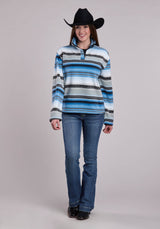 Roper Womens Jacket Snap Blue Black Gray Horizontal Aztec Print P O Western Jacke