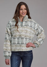Roper Womens Taupe Gray Fuzzy Aztec Polar Fleece Zipper Jacket