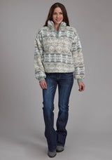 Roper Womens Taupe Gray Fuzzy Aztec Polar Fleece Zipper Jacket