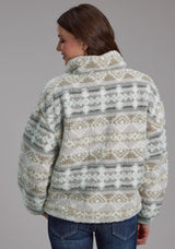 Roper Womens Taupe Gray Fuzzy Aztec Polar Fleece Zipper Jacket