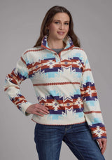 Roper Womens Lg Cream Aztec Printed Fleece Snap Jacket - Roper - Flyclothing LLC
