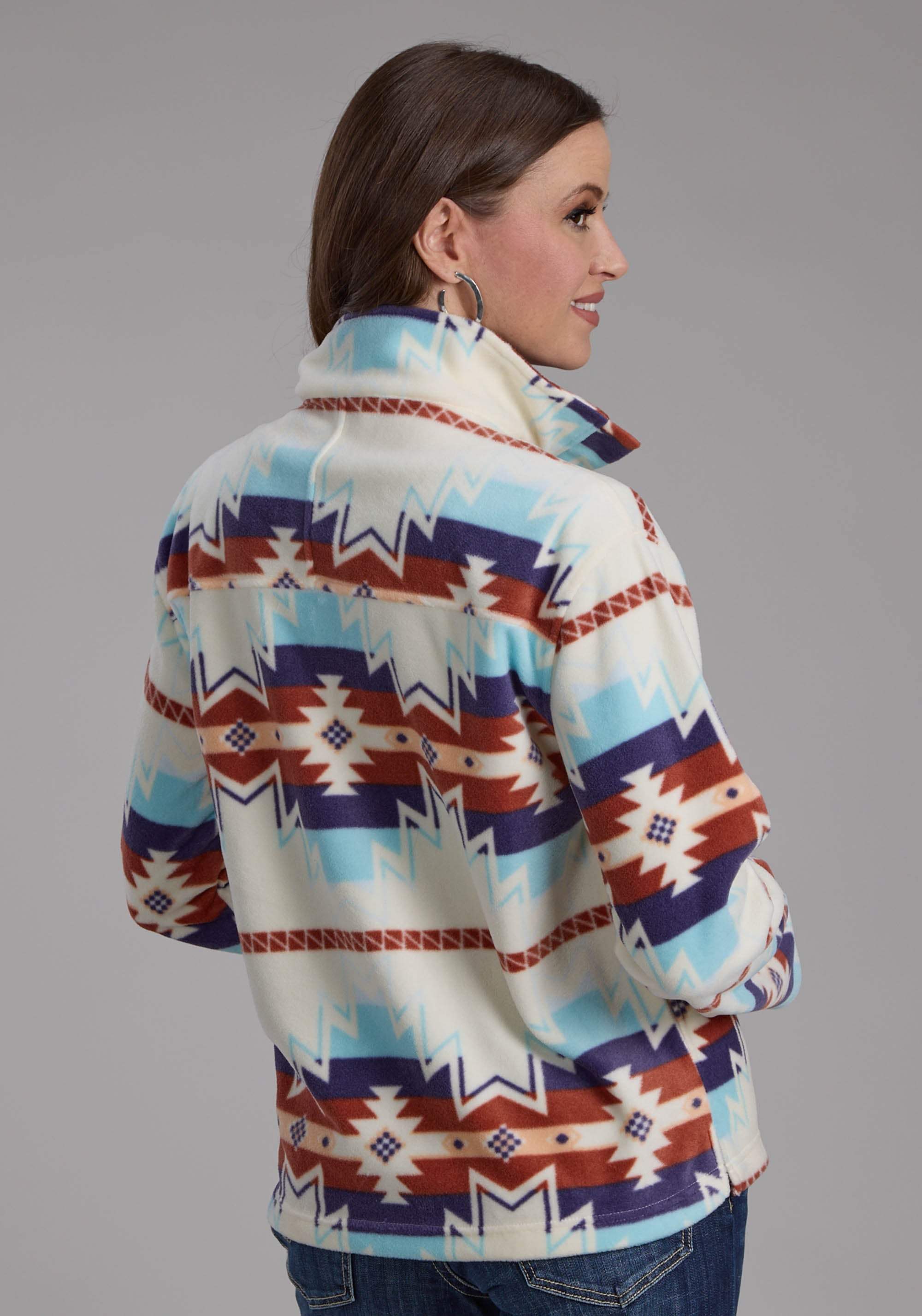 Roper Womens Lg Cream Aztec Printed Fleece Snap Jacket - Roper - Flyclothing LLC