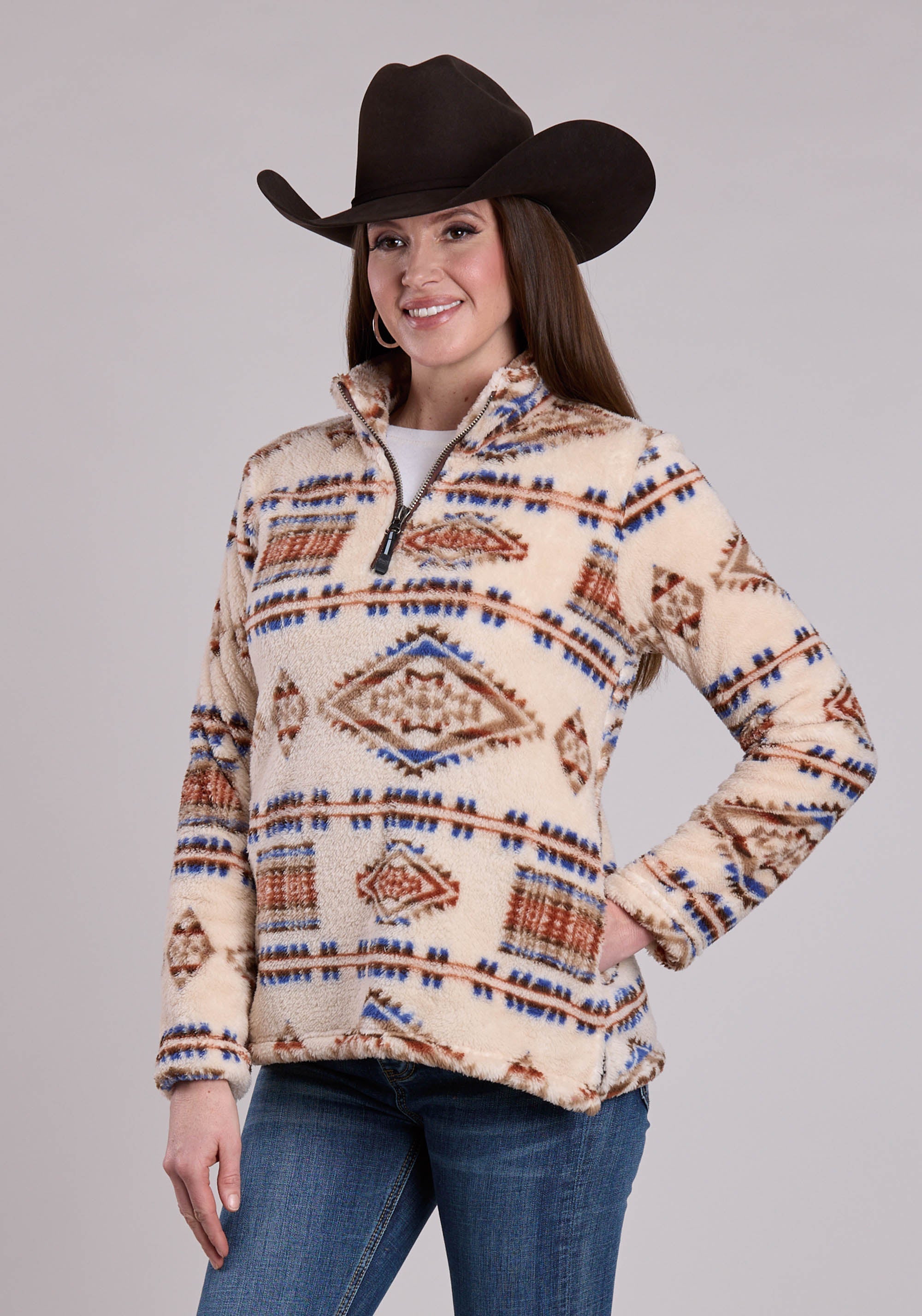 Roper Womens Jacket Zipper 1/4 Zip Polar Fleece Pullover Western Jacke