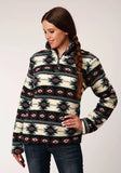 Roper Womens Aztec Print Polar Fleece Zipper Jacket With One Quarter Zip Front - Roper