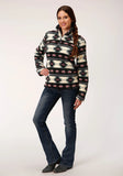 Roper Womens Aztec Print Polar Fleece Zipper Jacket With One Quarter Zip Front - Roper