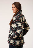 Roper Womens Aztec Print Polar Fleece Zipper Jacket With One Quarter Zip Front - Roper