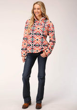 Roper Womens Grey Orange Pink Print Fleece Pullover - Roper - Flyclothing LLC