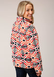 Roper Womens Grey Orange Pink Print Fleece Pullover - Roper